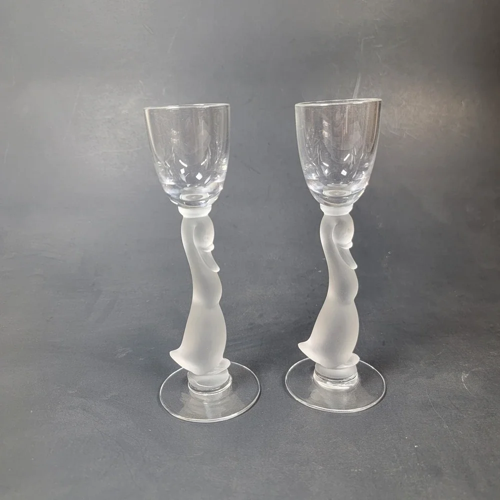 Heisey Glass 2 Frosted Goose Stem‎ Wine Glass 1940's Heisey Animals & Figurines